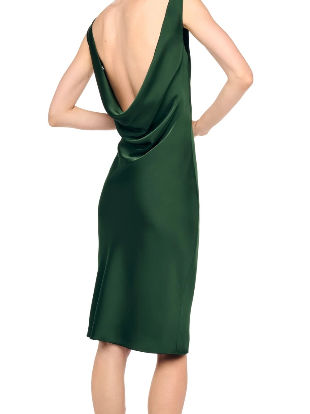 Double Zero Emerald Green Cowl-Back Satin Dress